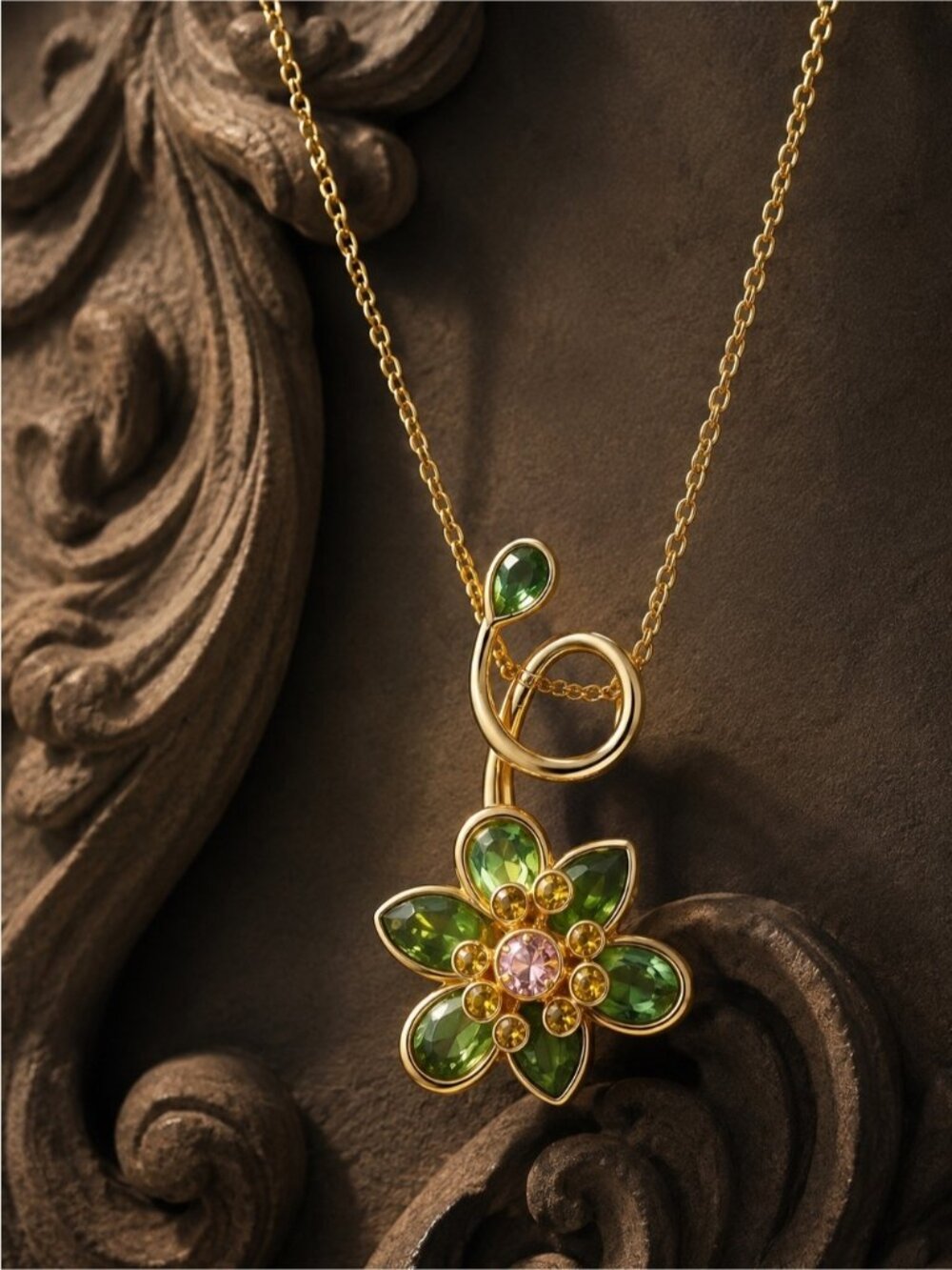 Gold Plated Flower Necklace Cubic Zirconia Embedded Necklace